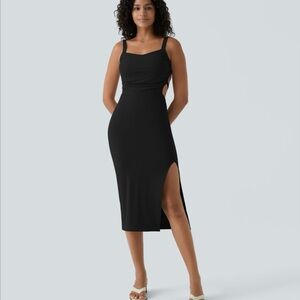 HALARA Black Midi Dress with Side Slit